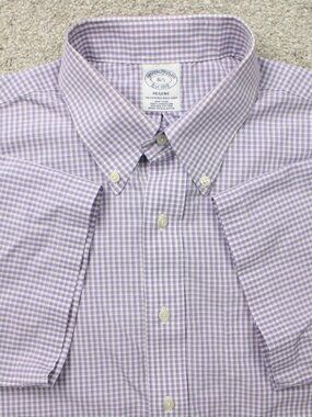 Brooks Brothers Regent Shirt Men 16 1/2 Purple Non-Iron Supima Cotton S/S Button